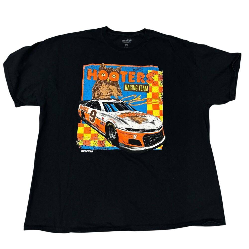 Vintage Hendrick x Hooters Black Tee XXL Nascar Racing Team Cotton Short Sleeve